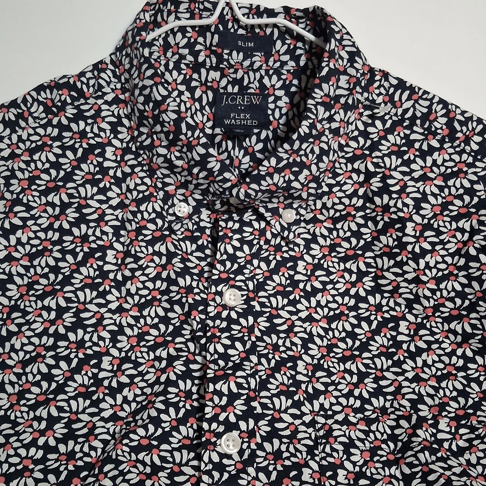 J. Crew Men's Navy‎ Floral Print Short Sleeve Shirt Slim Casual Size M